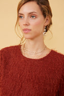 HY6390W Cream Plus Textured Stringy Short Sleeve Top Full Body