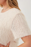 HY6390 Cream Womens Textured Stringy Short Sleeve Top Side
