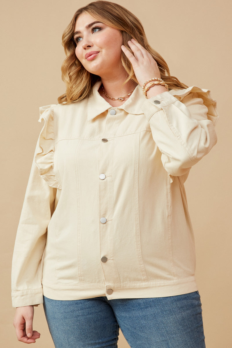 Ruffled Shoulder Twill Jacket