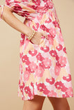 HY6447 PINK Womens Large Floral Square Neck Puff Sleeve Dress Back