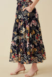 HY6470W NAVY Plus Floral Smocked Puff Sleeve Dress Front