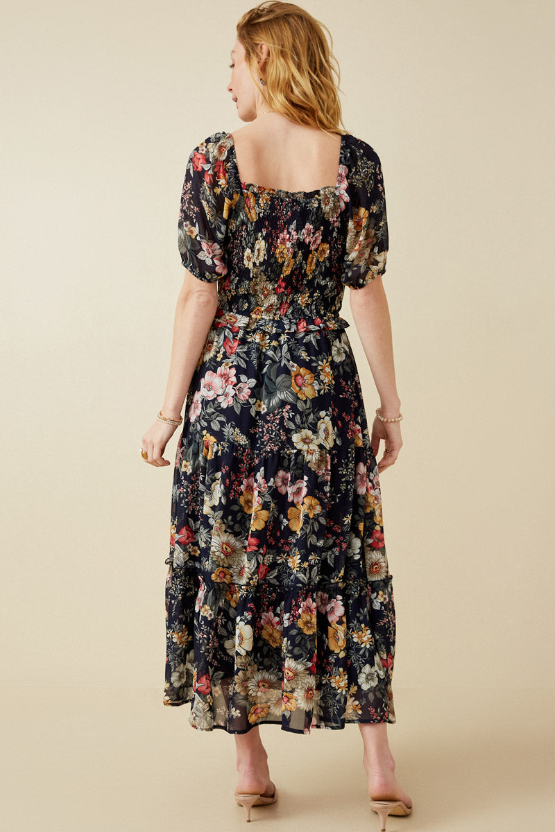 Womens Floral Smocked Dress | Boho Inspired Inclusive Outfits Navy / 1XL Navy *Women's Dresses Casual Dresses Hayden Los Angeles Womens Floral Smocked Dress | Boho Inspired Inclusive Outfits Navy / 1XL Navy *Women's Dresses Casual Dresses Hayden Los Angeles