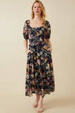 HY6470W NAVY Plus Floral Smocked Puff Sleeve Dress Back