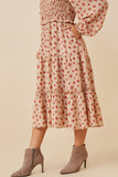 HY6504W Taupe Plus Ditsy Butterfly Print Smocked Midi Dress Full Body