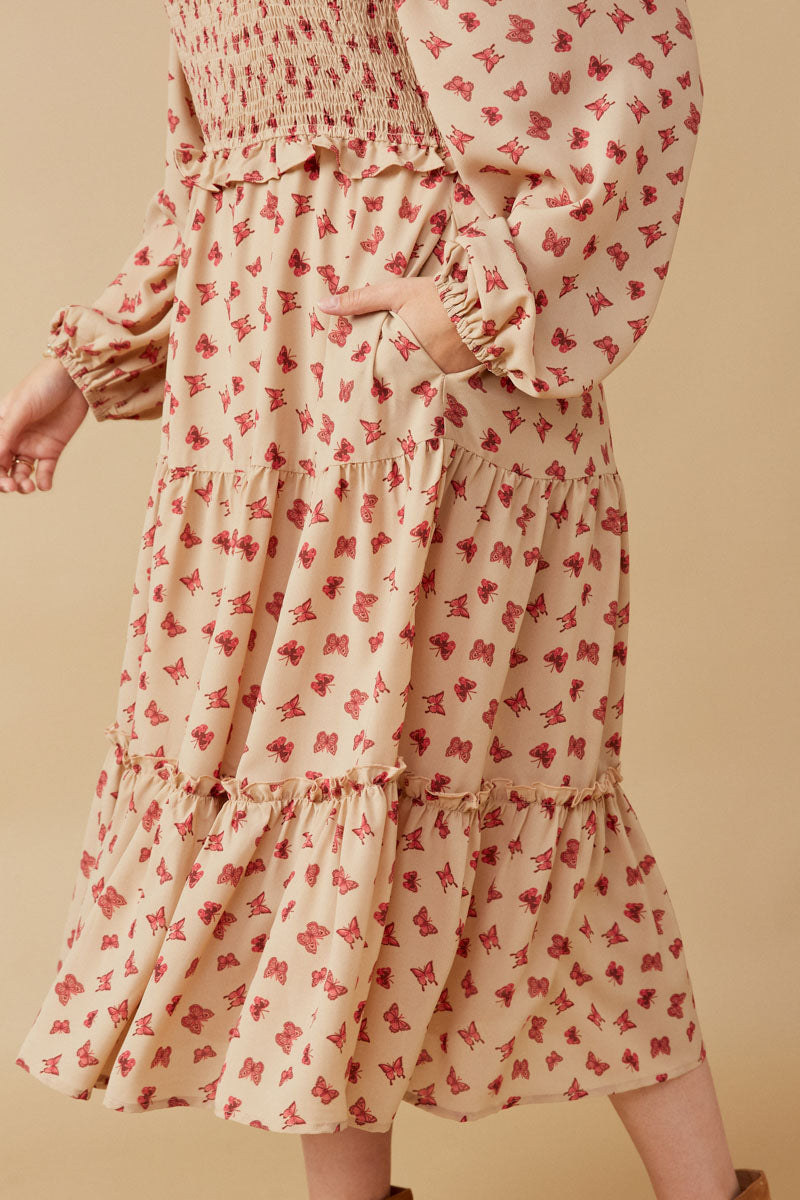 Butterfly Print Long Sleeve Dress | Boho Inspired Inclusive Outfits Taupe / 2XL Taupe *Women's Dresses Casual Dresses Hayden Los Angeles Butterfly Print Long Sleeve Dress | Boho Inspired Inclusive Outfits Taupe / 2XL Taupe *Women's Dresses Casual Dresses Hayden Los Angeles