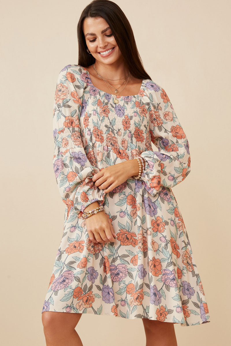 Romantic Floral Smocked Detailed Dress