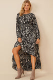 One Tone Floral Print Asymmetric Hem Maxi Dress