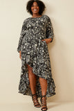 One Tone Floral Print Asymmetric Hem Maxi Dress