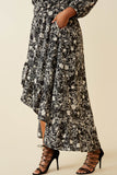 HY6514W Black Plus One Tone Floral Print Asymmetric Hem Maxi Dress Full Body