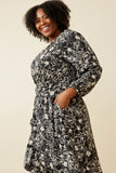 HY6514 Black Womens One Tone Floral Print Asymmetric Hem Maxi Dress Side