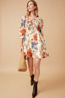 HY6517 BLUE MIX Womens Textured Floral Smocked Square Neck Dress Full Body