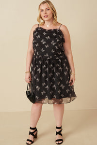 HY6523 BLACK Womens Smock Detail Butterfly Print Chiffon Dress Back