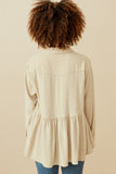 HY6540W Olive Plus Linen Blend Peplum Button Up Shirt Front