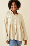 HY6540 Olive Womens Linen Blend Peplum Button Up Shirt Gif