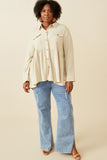 HY6540W Olive Plus Linen Blend Peplum Button Up Shirt Full Body