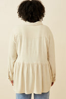 HY6540W Olive Plus Linen Blend Peplum Button Up Shirt Side