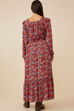 HY6551 Cherry Womens Floral Print Ruffled Square Neck Midi Dress Side