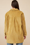 HY6553W Mustard Plus Contrast Paneled Corduroy Button Up Shacket Pose
