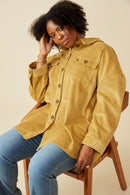 HY6553W Mustard Plus Contrast Paneled Corduroy Button Up Shacket Pose