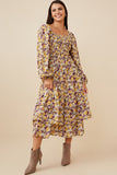 Floral Print Smocked Bodice Tiered Dress