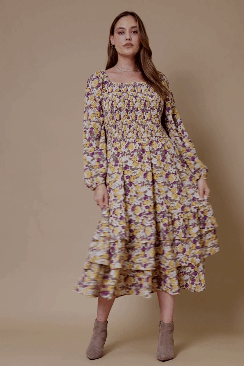 Floral Print Smocked Bodice Tiered Dress