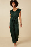 Ruffled Crushed Satin Wide Leg Jumpsuit