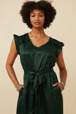 HY6583W Green Plus Ruffled Crushed Satin Wide Leg Jumpsuit Full Body