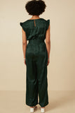 HY6583 GREEN Womens Ruffled Crushed Satin Wide Leg Jumpsuit Front