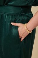 HY6583 GREEN Womens Ruffled Crushed Satin Wide Leg Jumpsuit Back