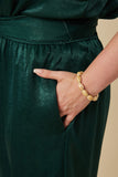 HY6583 GREEN Womens Ruffled Crushed Satin Wide Leg Jumpsuit Back