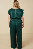 HY6583W Green Plus Ruffled Crushed Satin Wide Leg Jumpsuit Gif
