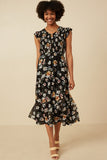 HY6584 BLACK Womens Smocked Romantic Floral Ruffled Tank Dress Full Body