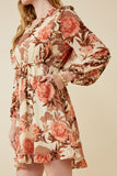 HY6588 TAUPE Womens Romantic Floral Ruffle Detailed Long Sleeve Dress Detail