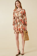 HY6588 TAUPE Womens Romantic Floral Ruffle Detailed Long Sleeve Dress Back