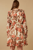 HY6588W Taupe Plus Romantic Floral Ruffle Detailed Long Sleeve Dress Gif