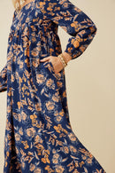 HY6589 NAVY Womens Romantic Floral Square Neck Midi Dress Side