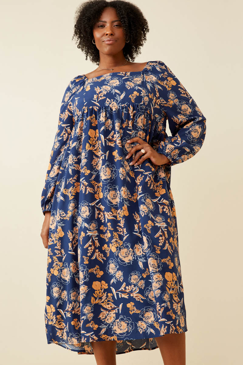 Womens Romantic Floral Square Neck Dress Womens Romantic Floral Square Neck Dress