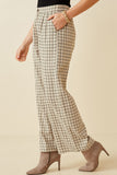 HY6593 TAUPE Womens Textured Wide Leg Checkered Pants Side