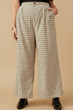 HY6593 TAUPE Womens Textured Wide Leg Checkered Pants Front