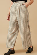 HY6593W Taupe Plus Textured Wide Leg Checkered Pants Detail