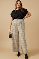 HY6593W Taupe Plus Textured Wide Leg Checkered Pants Back