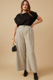 HY6593W Taupe Plus Textured Wide Leg Checkered Pants Back