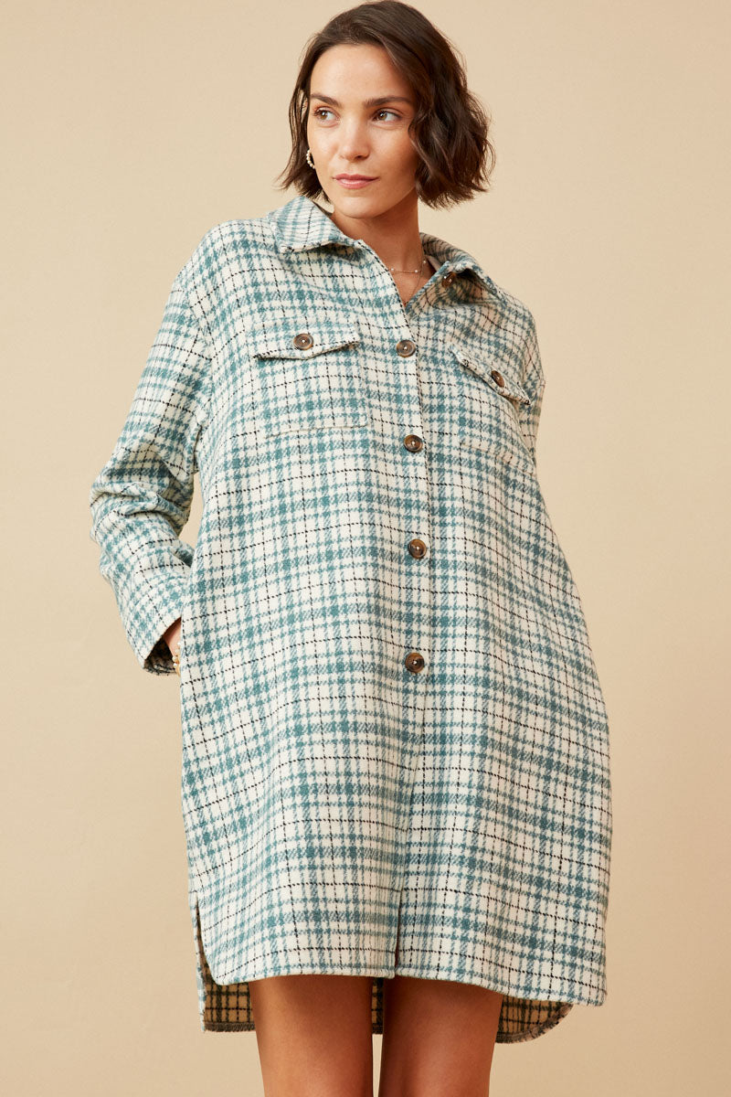 Long Line Flannel Dress Shirt Women Jacket