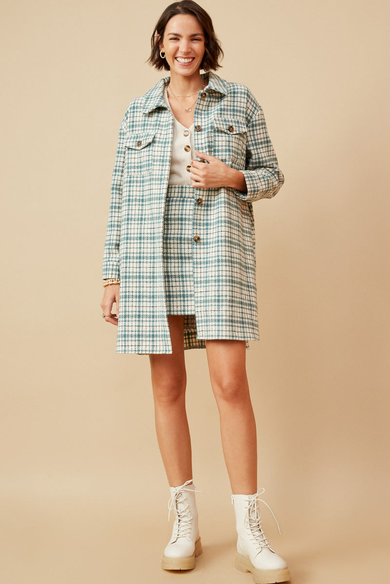 Long Line Flannel Dress Shirt Women Jacket | Boho Inspired Inclusive Outfits Mint / 1XL Mint *Women's Outerwear Jackets Hayden Los Angeles Long Line Flannel Dress Shirt Women Jacket | Boho Inspired Inclusive Outfits Mint / 1XL Mint *Women's Outerwear Jackets Hayden Los Angeles