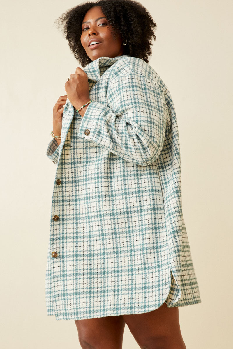 Long Line Flannel Dress Shirt Women Jacket | Boho Inspired Inclusive Outfits Mint / 1XL Mint *Women's Outerwear Jackets Hayden Los Angeles Long Line Flannel Dress Shirt Women Jacket | Boho Inspired Inclusive Outfits Mint / 1XL Mint *Women's Outerwear Jackets Hayden Los Angeles
