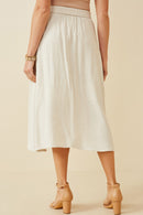 HY6601 OATMEAL Womens Side Tie Linen Midi Skirt Back