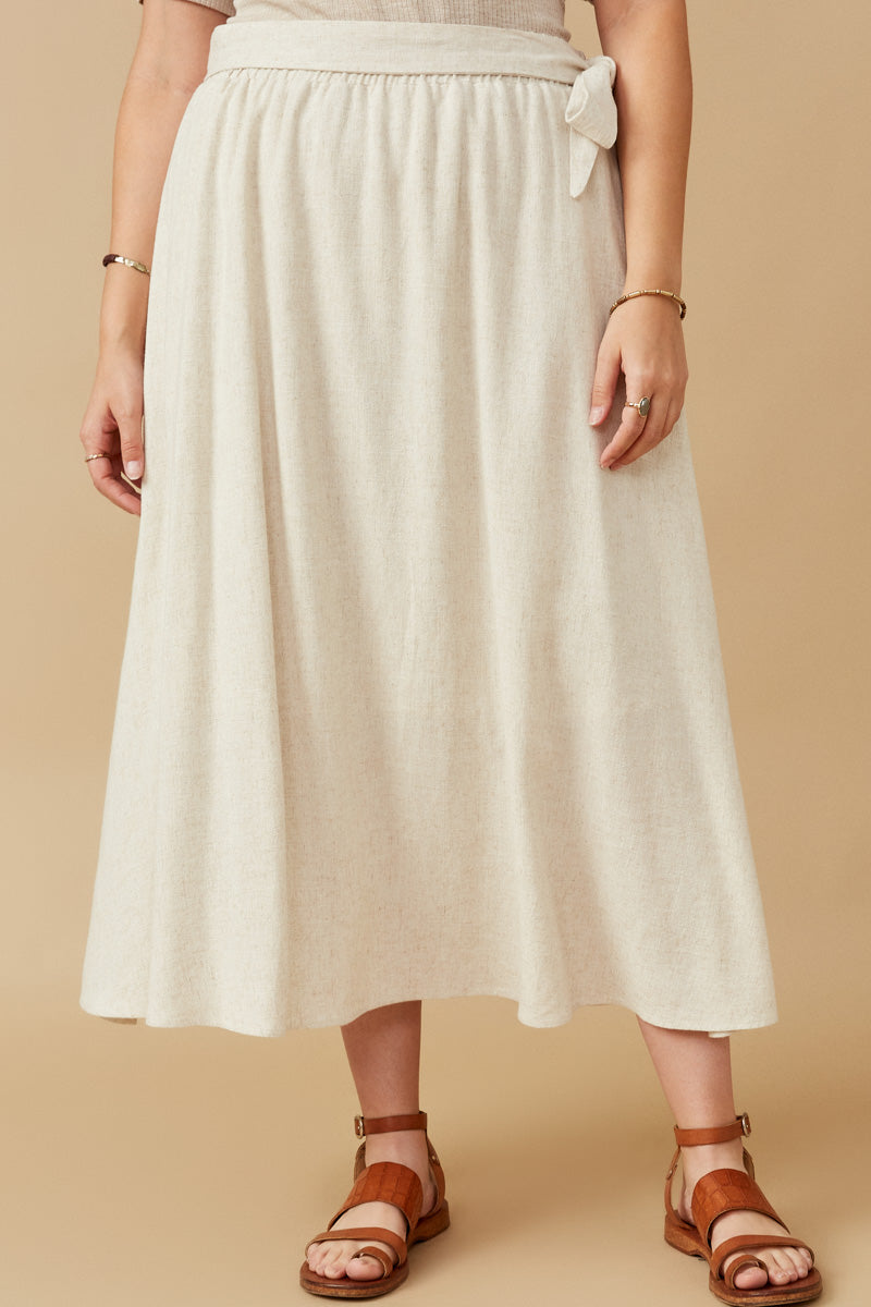 Side Tie Linen Midi Skirt