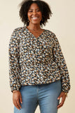 HY6630 Black Womens Ditsy Floral Surplice Long Sleeve Chiffon Peplum Back
