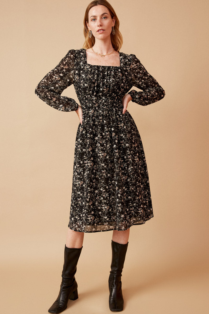 Womens Ditsy Floral Open Back Chiffon Dress