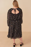 HY6632W Black Plus Ditsy Floral Tie Detail Open Back Chiffon Dress Back